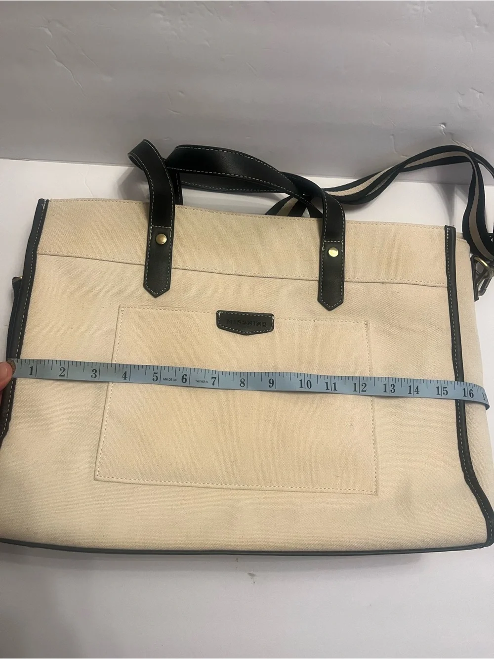 Missnine Canvas Tote Laptop Bag with Black Trim - Neutral